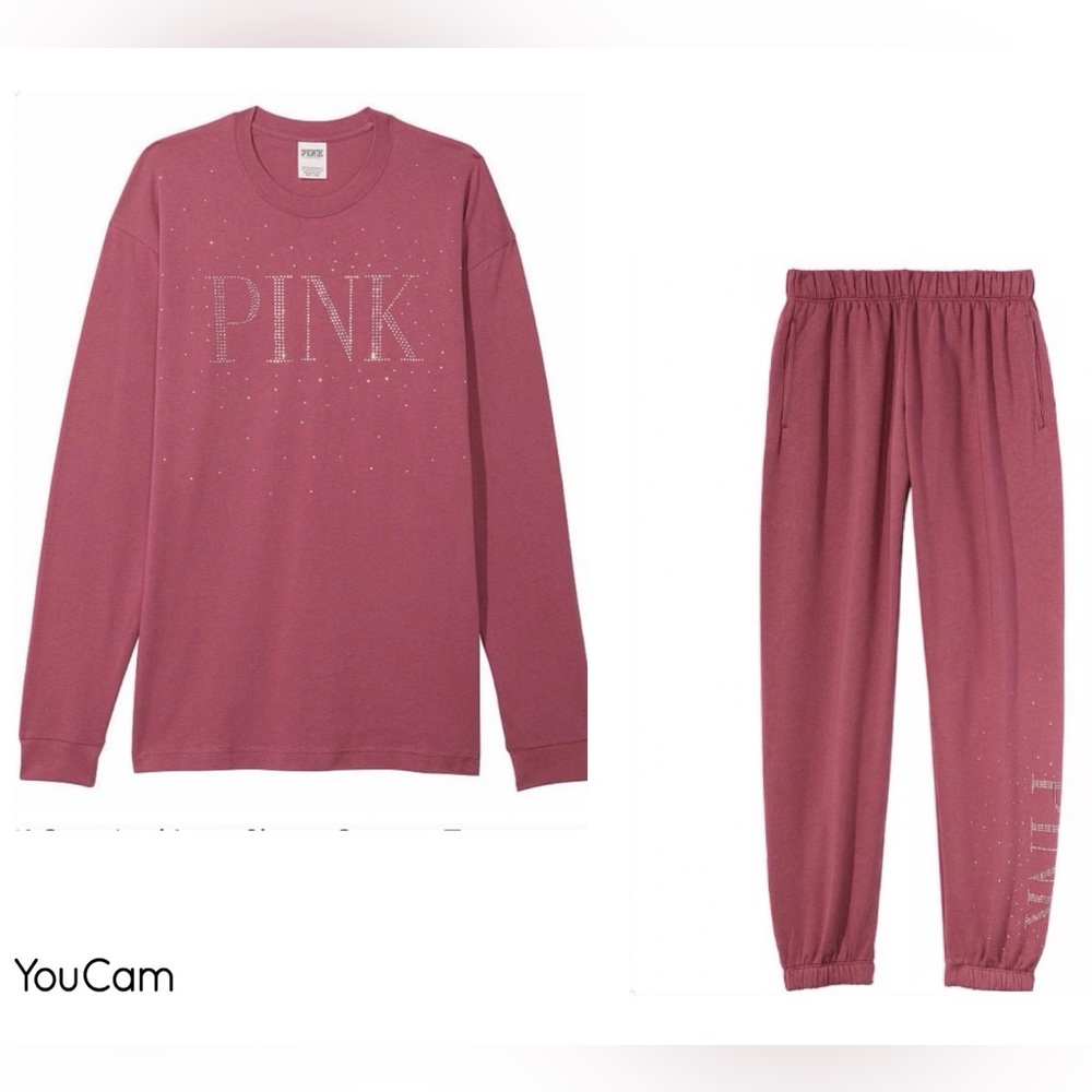 Pink rose bling Everyday Fleece Classic Sweatpants & Long Sleeve Campus T-Shirt